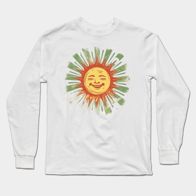 Retro smiling sun illustration Long Sleeve T-Shirt by bigmomentsdesign